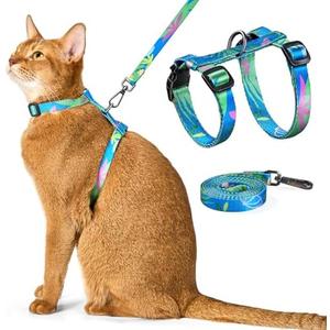 Cat Harness and Leash Set - Escape Proof Adjustable Cat Harness, Comfortable Soft Lightweight, Use Safe & Easy, Walking Travel Kitten Harness for Small Medium Large Cats (Hawaii Green, Medium)