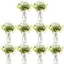 Reallnaive 30 Pack Artificial Flowers Table Centerpieces Decorations with Vase Wedding Mason Jar 20 Bundles Silk Floral Bouquet 10 Clear Vase with 1 Pcs Rope for Party Decor(Dahlia,White)