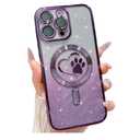 Weonmov for iPhone 16 Pro Max Case, Glitter Clear Cute Paw Love Heart, Compatible with MagSafe, Strong Magnetic Full Camera Lens Protection Cover, Soft Slim Bling Phone Case 6.9" - Purple