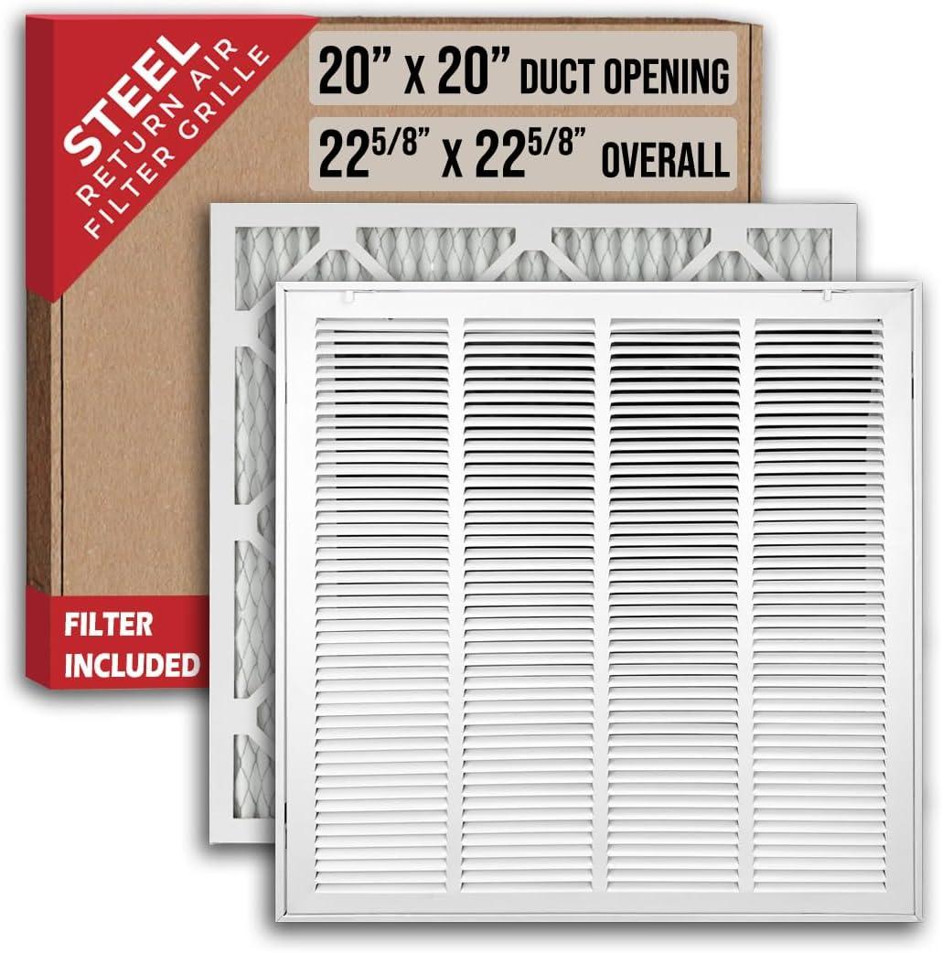 Fits 20x20 Duct Opening | Filter Included Steel Return Air Filter Grille by Handua [Removable Door] for 1-inch Filters | Vent Cover Filter Grill | White | Outer Dimensions: 22 5/8"W X 22 5/8"H