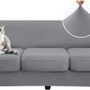 hyha 4 Pieces Couch Covers for 3 Cushion Couch, Sofa Covers Washable Soft Sofa Slipcovers, Stretch Couch Covers for Dogs, Furniture Protector with Elastic Straps (Sofa, Grey)