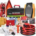 Everlit Survival Car Emergency Kit, Roadside Safety Tool Kit with Gloves, Digital Auto Air Compressor Tire Inflator, First Aid Kit, 12 Feet Jumper Cable, Tow Strap, Flashlight for Women, Men, Teenagers