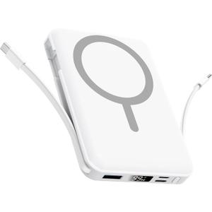 for Magsafe Portable Charger - 10000mAh Battery Pack for Magsafe with USB-C Cable and PD 20W USB C Fast Charging LED Display, Magnetic Wireless Power Bank for iPhone 16/15/14/13/12/Pro/Pro Max, White