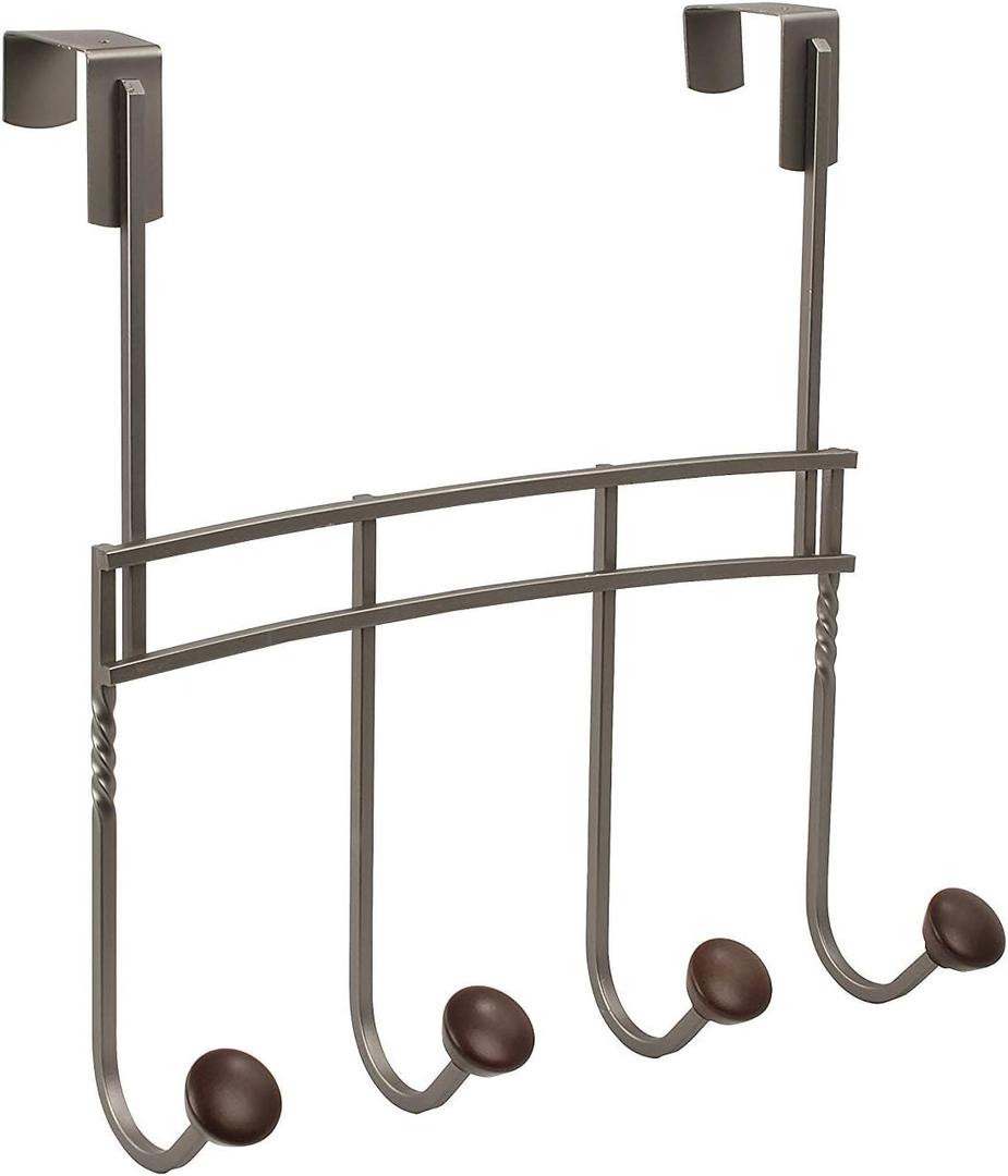 Spectrum Over the Door Hooks Coffee Brown Metal Hanging Hook Rack for Kitchen Bathroom Closet Laundry Organization, Heavy Duty Behind the Door Hook Coat Hanger Towel Rack Doors Up To 1.75 Thick