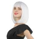eNilecor Short Bob Hair Wigs 12" Straight with Flat Bangs Synthetic Colorful Cosplay Daily Party Wig for Women Natural As Real Hair+ Free Wig Cap (White)
