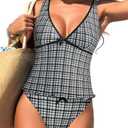 ZAFUL Women's Tankini Swimsuits V Neck Tummy Control Bow Color Block Two Piece Swimsuit Bathing Suit Size 6