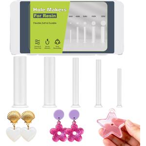Beesini 5 Sizes Resin Hole Maker 25PCS - Drill-Free Silicone Tools for Epoxy UV Resin Jewelry Pet Tag Keychain DIY Crafts