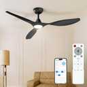 Roomratv 52 inch Ceiling Fans with Lights and Remote, Smart APP Control, Noiseless DC Motor, Reversible 6 Speeds, Timer Setting, 3CCT Dimmable, Black Finish Modern Style for Bedroom Living Room