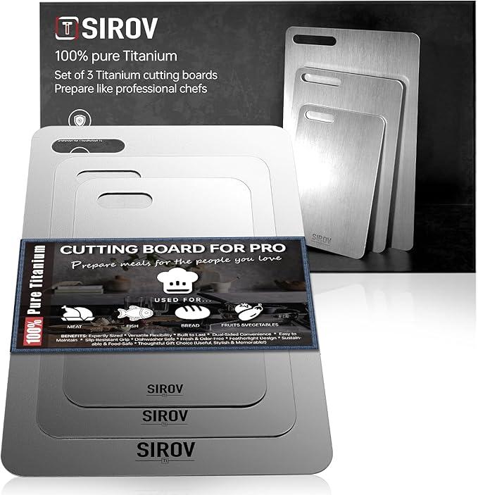 Titanium Cutting Board, Premium Titanium Cutting Board Set of 3, Pure Titanium Kitchen Chopping Boards, Non-Toxic & Dishwasher Safe for Meat, Fruit, and Vegetables (3PCS)