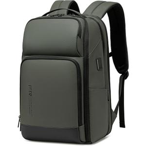 FENRUIEN 17 Inch Travel Backpack Green, Expandable Water Resistant Computer Backpack with USB Port, Black Laptop Bag for Business/College/Work