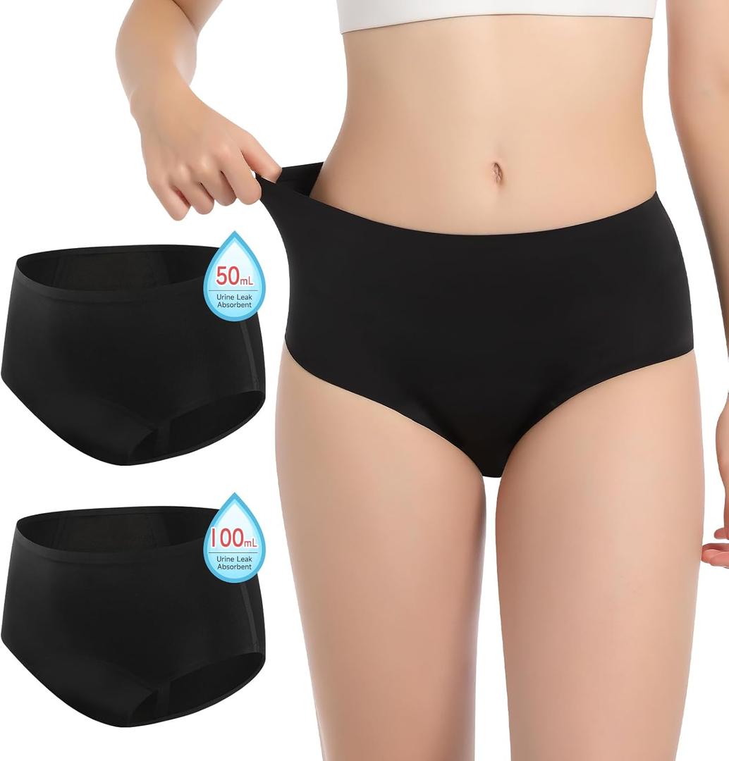 Carer Incontinence Underwear for Women Washable Leak Proof Underwear for Women Reusable Bladder Leak Underwear for Womens Incontinence Postpartum Leakage Protective Panties 50ML to 100ML, 2 Pack, M