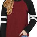 Girls Shirts Long Sleeve Crewneck Striped Sweatshirts Casual Tops for 6-13 Years (Burgundy)