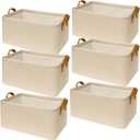 SNWDN 6 Pack Closet Cloth Storage Bins for Shelves, Medium Storage Baskets for Shelves, Fabric Bins for Closet organization with Handles Beige 15''L x 10''W x 8''H
