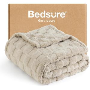 Bedsure GentleSoft Beige Throw Blanket for Couch - Checkered Fleece Blankets Gifts for Kids Girls, Cute Soft Cozy Throw for Bedroom Home Decor Gifts, Neutral, 50x60 Inches