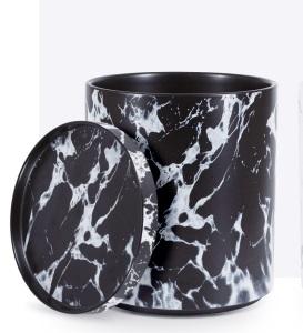 GJCR products 10 Inch Round Ceramic Planter with Tray, Black Marble Finish, Indoor Plant Pot with Drainage Mesh and Scratch Pad