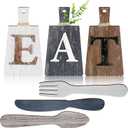 Blulu 6 Pieces Cutting Board Eat Sign Set Hanging Kitchen Eat Sign Fork and Spoon Wall Decor Rustic Farmhouse Decor for Kitchen and Home Decoration Art(Classic Color)