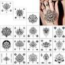Qpout 18 Sheets Black Temporary Tattoos, Waterproof Fake Tattoo Kits for Women Girls, Lotus Mandala Flower Tattoo Stickers Neck Chest Arm
