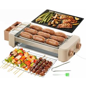 Electric Hot Dog Roller 6 Rollers,3 in 1 Indoor Grills Portable with Non-stick & Smokeless Removable Grill & BBQ Griddle Plate,Stainless Sausage Grill Cooker Machine, for Family party Use (Basic)