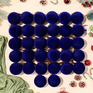 32 Pcs Velvet Christmas Tree Ornaments Balls with Velvet Ribbon Christmas Tree Hanging Decorations Neutral Flocked Balls Bulk for Xmas Home Indoor (Dark Blue)