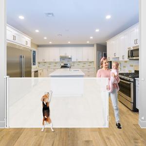 42" Tall x 115" Extra Wide Retractable Baby Gate for Dogs - Indoor Pet Gate for House (White)