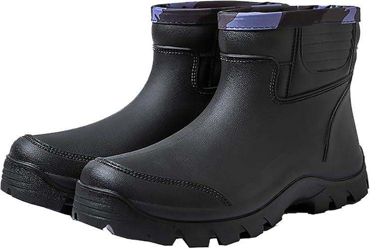 jessie Rain Boots for Men PVC Waterproof Rubber Boots Mud Boot Short Ankle Boots, Size 12