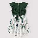 AWIBMK Mommy and Me Matching Dresses Leopard Ruffled Midi Dress Summer Solid Color Stripe Mom Daughter Matching Outfits (Green) Medium