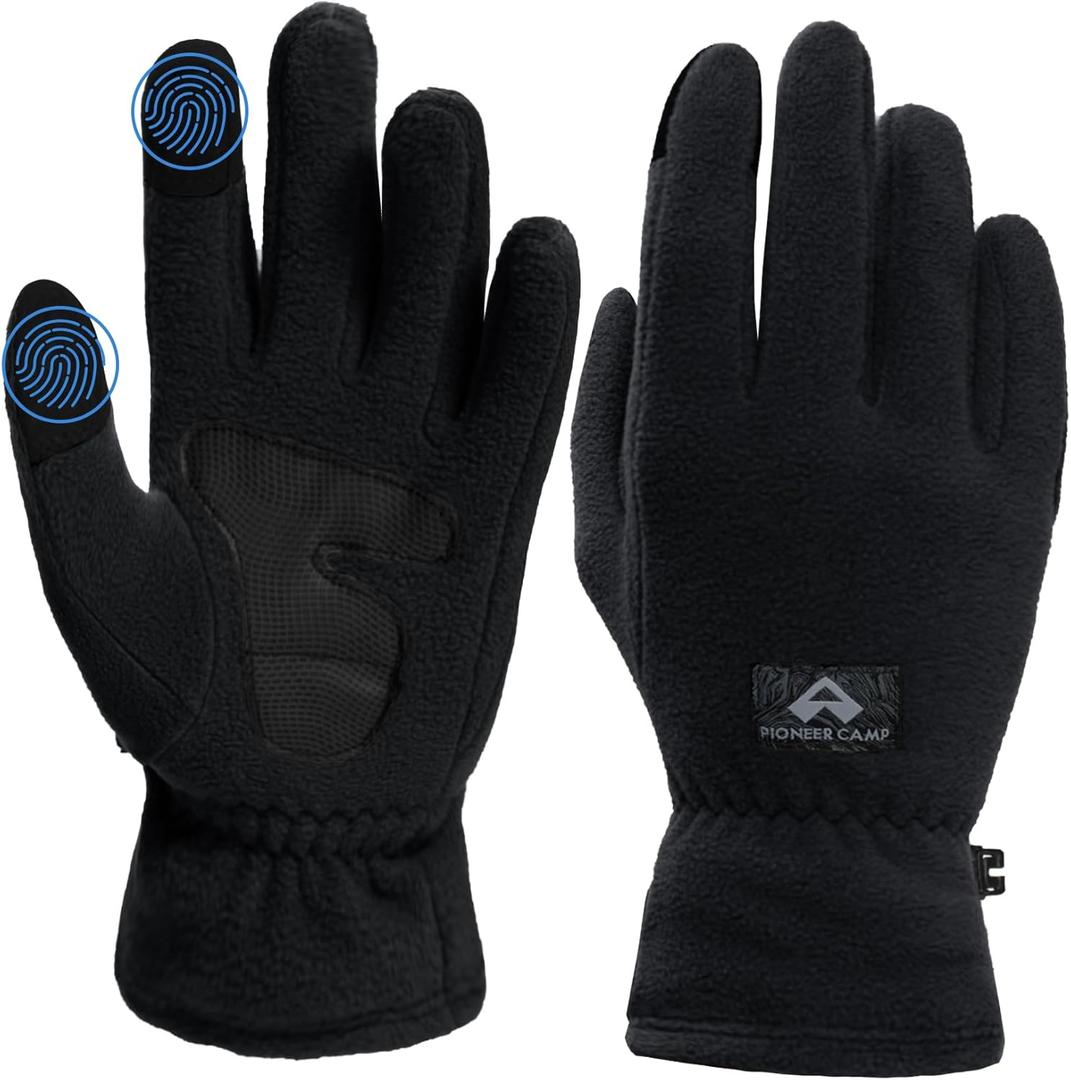 Pioneer Camp Winter Fleece Gloves for Men Women with Touchscreen Fingers Anti-Slip Warm for Cold Weather Running Work Hiking (Small, Black)