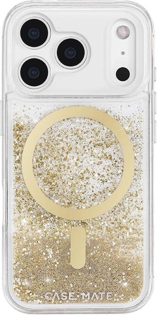 Case-Mate iPhone 17 Pro Case [Compatible with MagSafe] - Liquid Glitter Phone Case with 12ft Drop Protection - Premium Magnetic Cover for iPhone 17 Pro - Gold Waterfall