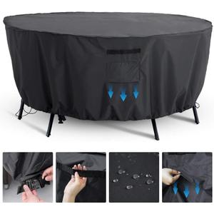 Tempera Round Patio Furniture Cover - Outdoor Table & Sectional Sofa Set Cover - Tear Resistant, Anti-UV & Waterproof - 62"D x 27.8"H, Space Grey