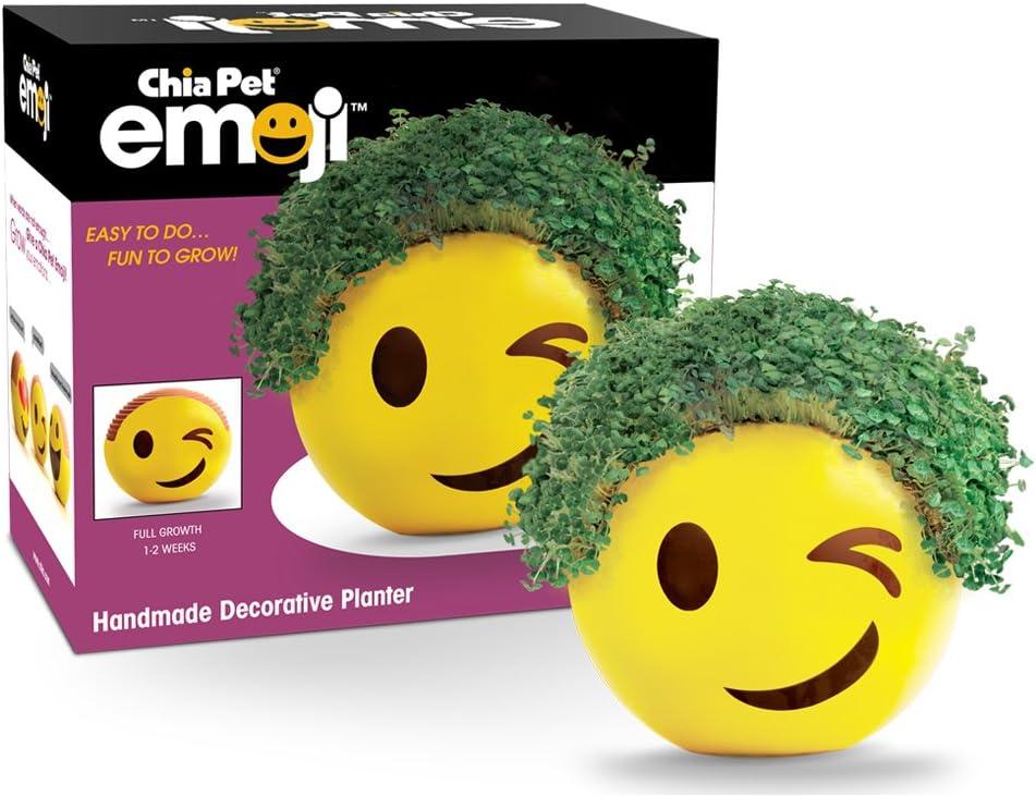 Chia Pet Emoji Winky with Seed Pack, Decorative Pottery Planter, Easy to Do and Fun to Grow, Novelty Gift, Perfect for Any Occasion