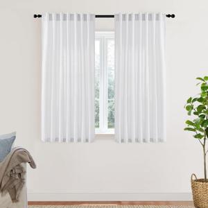 XTMYI Short Length Curtains for Windows, Linen Sheer Curtains for Bedroom Kitchen,45 Inch Long, White XTMYI Short Length Curtains for Windows, Linen Sheer Curtains for Bedroom Kitchen,45 Inch Long, White