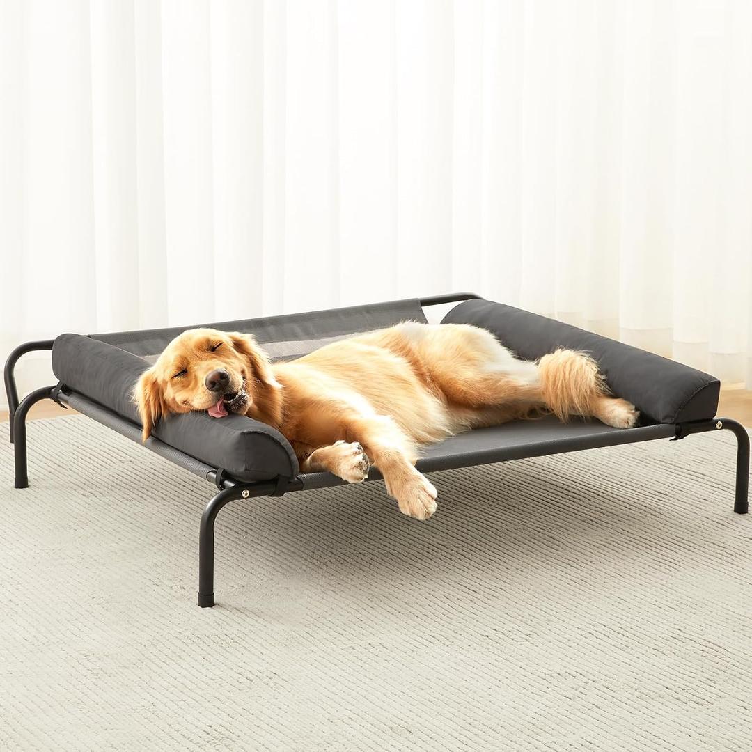 LEXTRO Elevated Dog Bed for Large Dogs Indoor & Outdoor Raised Dog Cot Hammock with Breathable Mesh, Upgraded Installation Method, Off the Ground Lifted Elevated Pet Bed, Platform Frame Pet Cot