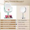 Mocado Makeup Mirror with Lights, 1X/20X Magnifying Mirror with Light, Vanity Mirror with 3 Colors Lights, Height Adjustable Lighted Makeup Mirror, Double Sided 360Rotation, Memory Function (Green)