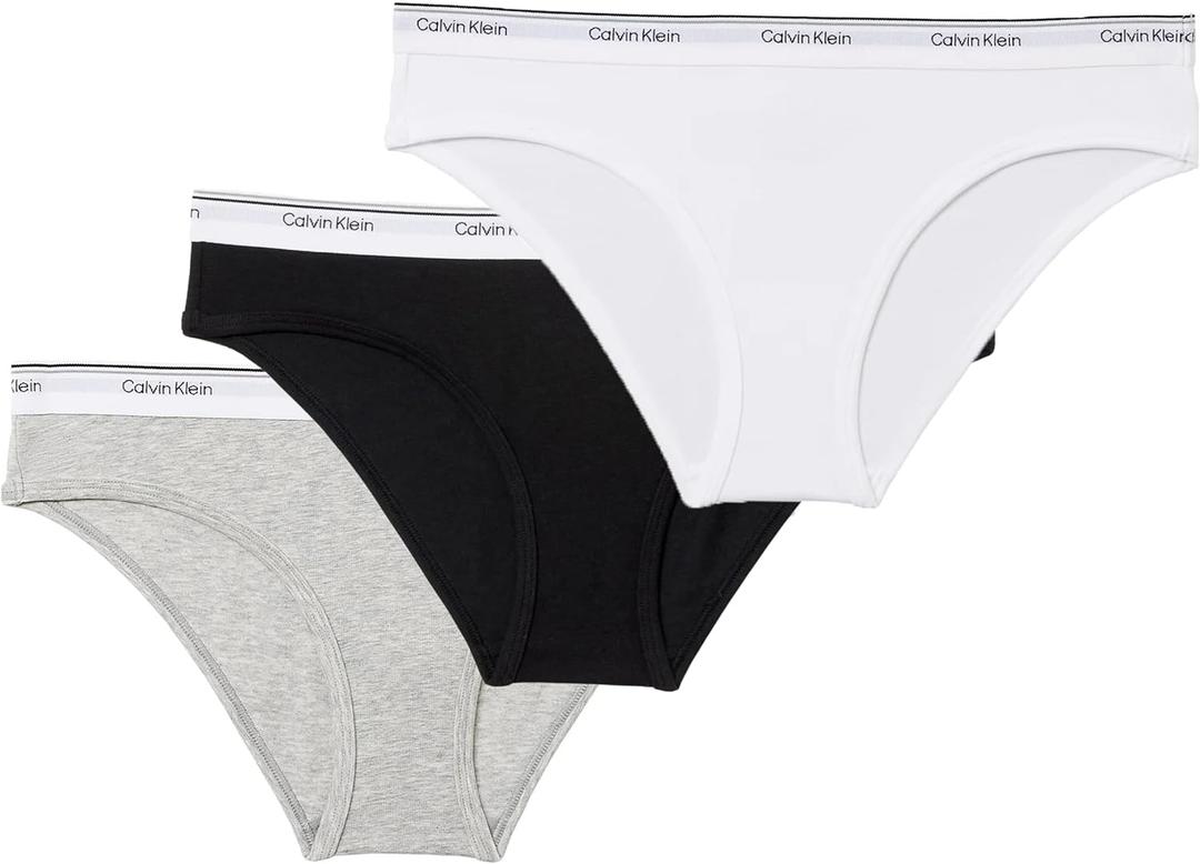 Calvin Klein Womens Cotton Soft Stretch Bikini, 3-Pack (X-Large, Black/White/ Gray)