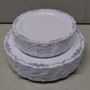 DaYammi 60PCS Blue and White Plastic Plates Blue Rim White Disposable Plates Blue White Party plates Include: 30 Plastic Dinner Plate 30 Dessert plate and Wedding & Party Dining