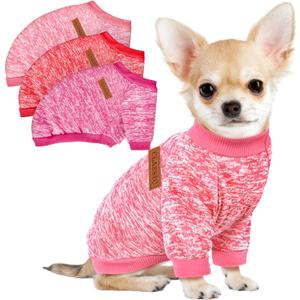 3 Pack Dog Sweaters for Small Dogs Girl Boy Winter Fleece Clothes Warm Soft Dog Sweatshirt Outfit for Dogs Cats Pet Apparel (XL (Back: 17.7", Chest: 22.8", 18-22 lbs), Rose+Red+Pink)