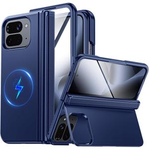 CENMASO Magnetic for Google Pixel 10 Pro Fold Case with Kickstand, Hinge Protection, Hidden Kickstand, Screen Protector, Slim Shockproof Phone Case for Pixel 10 Pro Fold (Blue)