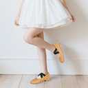 PANDANINJIA Girls Dress Shoes Ballet Flats Mary Jane Elastic Cross Strap Little Big Kid Low Heels Flower Girl Shoes (Brown Pu)