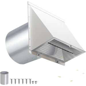 5 Inch Hooded Wall Vent with Screen and Damper,5'' Wall Vent Cover Exhaust Vent Cover Cap,Exterior Dryer Vent Cover Hood for Outdoor Kitchen Range Hood/Dryer/Bathroom Exhaust-Galvanized Steel,White