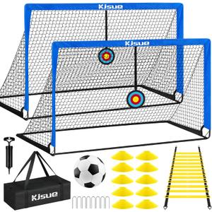 Kids Soccer Goal, Soccer Goals for Backyard Set of 2, 5x3.6ft Portable Soccer Goal Pop Up Soccer Net Training Equipment with Targets for Kids Age 3-5 6-8 8-12 10-12 Outdoor Yard Games (Blue)
