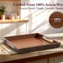 DOFIRA Large Ottoman Tray, 20in Square Acacia Wood Serving Tray with Handle, Black Handle 04, 20" x 20" x 2.5"