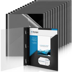 Teling 24 Pcs Clear Front Report Covers with 3 Prongs, Suit for A4/8.5'' x 11'' Letter Size Paper, Plastic Black Presentation Folders Bulk, 90 Sheet Capacity, for School Business