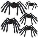Dazzle Bright 4 Pack Halloween Spiders Decorations, Realistic Giant Spiders Set, Hairy Plush Black Large Spider for Outdoor Indoor Prop Yard Lawn Decor (50", 35", 30", 20", 20")