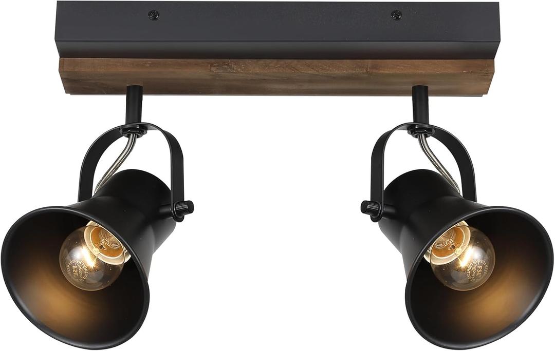 2-Light Track Light Fixtures, Adjustable Ceiling/Wall Mount, Industrial Black Kitchen Track Lighting for Living Room, Dining Room, Hallway, Bathroom