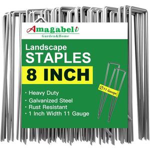 AMAGABELI GARDEN & HOME 300 Pack Galvanized Landscape Staples 8 Inch 11 Gauge Garden Staples Garden Stakes Plant Cover Stakes U-Shaped Landscape Stakes Landscape Pins for Weed Barrier Fabric
