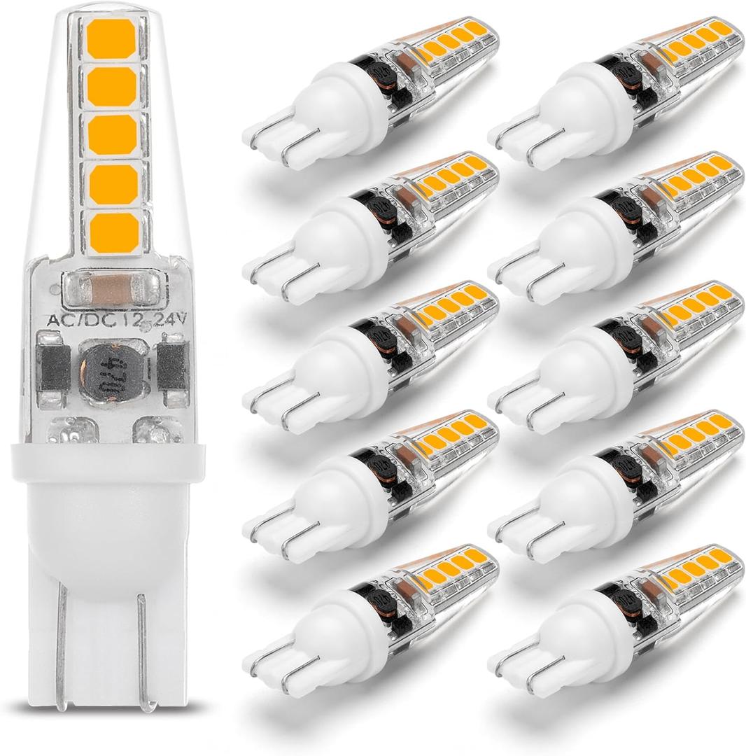 12 Volt Low Voltage Wedge Base Led Landscape Bulbs T5 T10 3W 300lm,T5 Malibu Path Garden Light Bulbs,921 922 912 194 168 T10 RV Camper Trailer Motorhome Marine Boat Dome Light,2700K Warm White,10 Pack