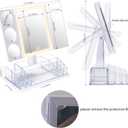 Trifold Makeup Mirror with Lights and Magnification 3X, 5X, 10X, Clear Cosmetic Storage Organizer, 3 Way Lighted Vanity Mirror, 3 Color Changing Dimming Touch Tabletop Mirror