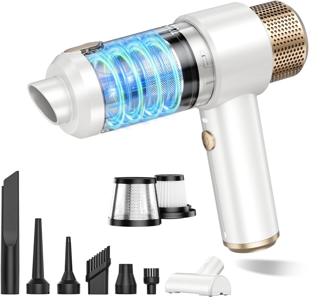 JONYJ Handheld Car Vacuum Cleaner, 16000PA Hand Held Vacuum Portable Cordless, 2 in 1 Air Duster and Vacuum Cleaner with LED Light, Multi-Nozzles, 120W High Power Mini Vacuum for Home, Pet, Office