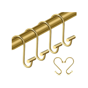 12 pcs Luxury Gold Shower Curtain Hooks, T-Bar Design Metal Towel Hook, Elegant S-Shaped Shower Hooks for Bathroom, Wardrobe, Kitchen, S Hooks for Hanging, Durable & Easy to Install