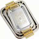 3 Pack Stainless Steel Serving Tray with Gold Handle Silver Metal Plate Platter Coffee Tea Serving Tray Floral Table Platter for Buffet Wedding Party Jewelry(Rectangle)